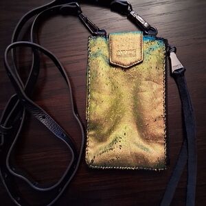 Aimee Kestenberg Gold and Black Leather Phone Pouch